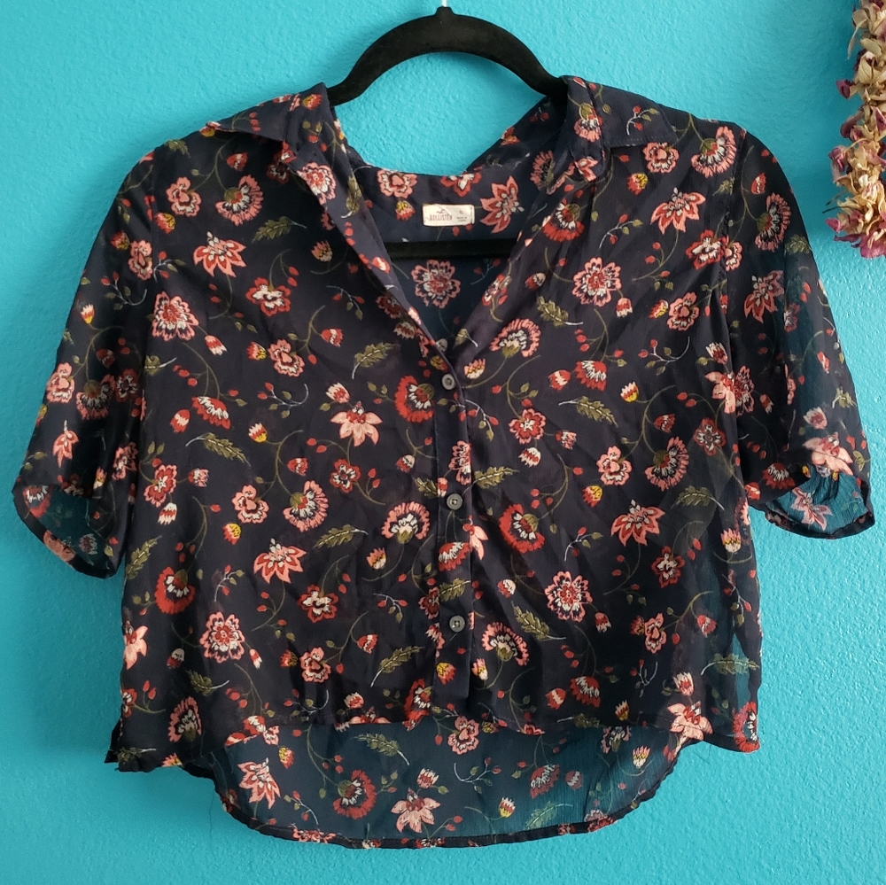 Black Hollister button up floral shirt